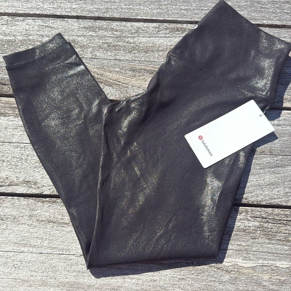 Lululemon Align High-Rise Pant 25" Shine‎ size 8 NWT Radiate Foil Print Black
